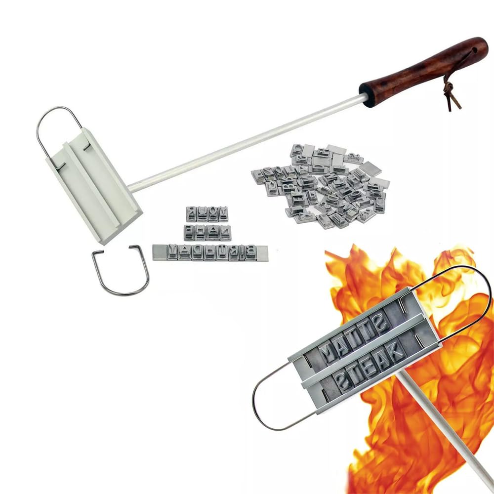 AMERTEER BBQ Iron | Personalized Branding Iron with Changeable Letters – Custom Grill Branding Tool for Steaks, Burgers, and Meat – Perfect Barbecue Accessory with Wooden Handle