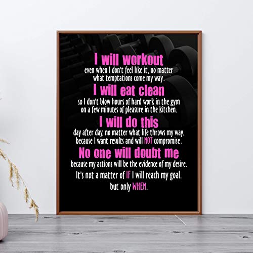 "I Will Workout & Eat Clean" Motivational Quotes Exercise Wall Sign-11 x 14" Inspirational Fitness Art Print-Ready to Frame. Positive Decor for Home-Gym-Weight-Locker Room. Great Gift of Motivation!