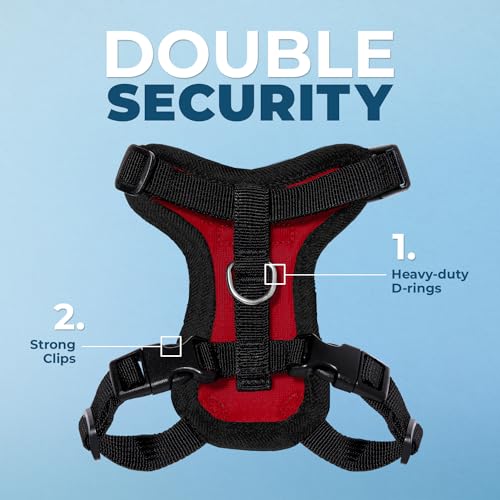 Image of Voyager Escape-Proof Step-in Lock Cat Harness & 5ft Neoprene-Handle Leash Set All-Weather Mesh with Reflective Stitching for Small to Large Cats by Best Pet Supplies, Red /Black Trim, XS