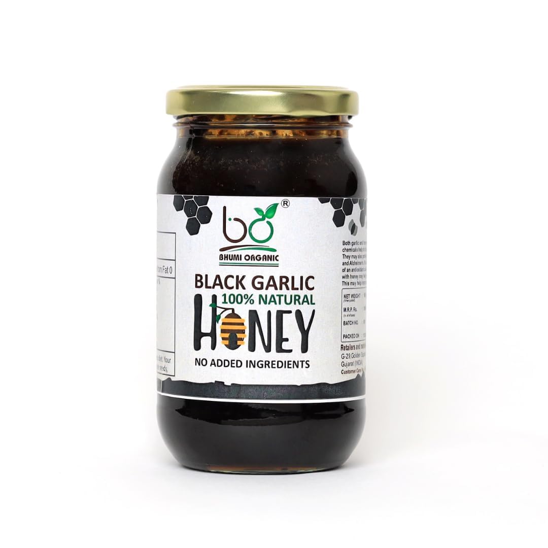 100% Natural Black Garlic Infused Honey | No Added Ingredients | Premium Raw Honey with Unique Flavor & Health Benefits (1 KG)