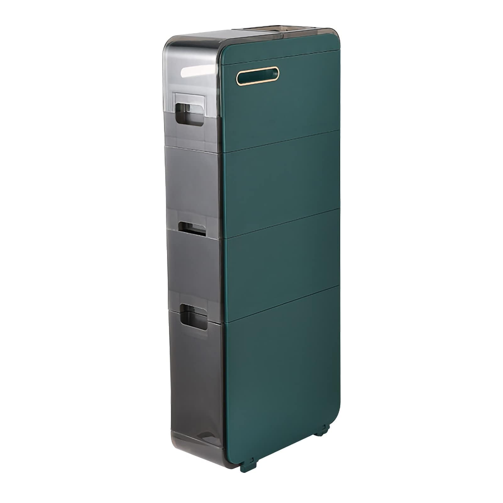 Badkamer vloer kast opslag met 4 laden en wielen, hoek vloer kast grote capaciteit smalle dressoir toren verticale opslag voor badkamer, kleine ruimtes en openingen, gratis installatie