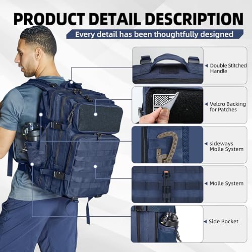Image of gracedon Tactical Backpack - Military Molle Bag 3 Days Pack for men and Women Large Assault Rucksack 45L (Navy)