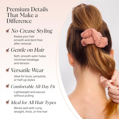 Image of Kitsch Matte Satin Scrunchies for Women - No Crease Hair Ties No Damage | Scrunchies for All Hair Types | Stylish & Comfortable, For Ponytails & Buns | Ideal Gifts for Women - Rosewood, 3pcs
