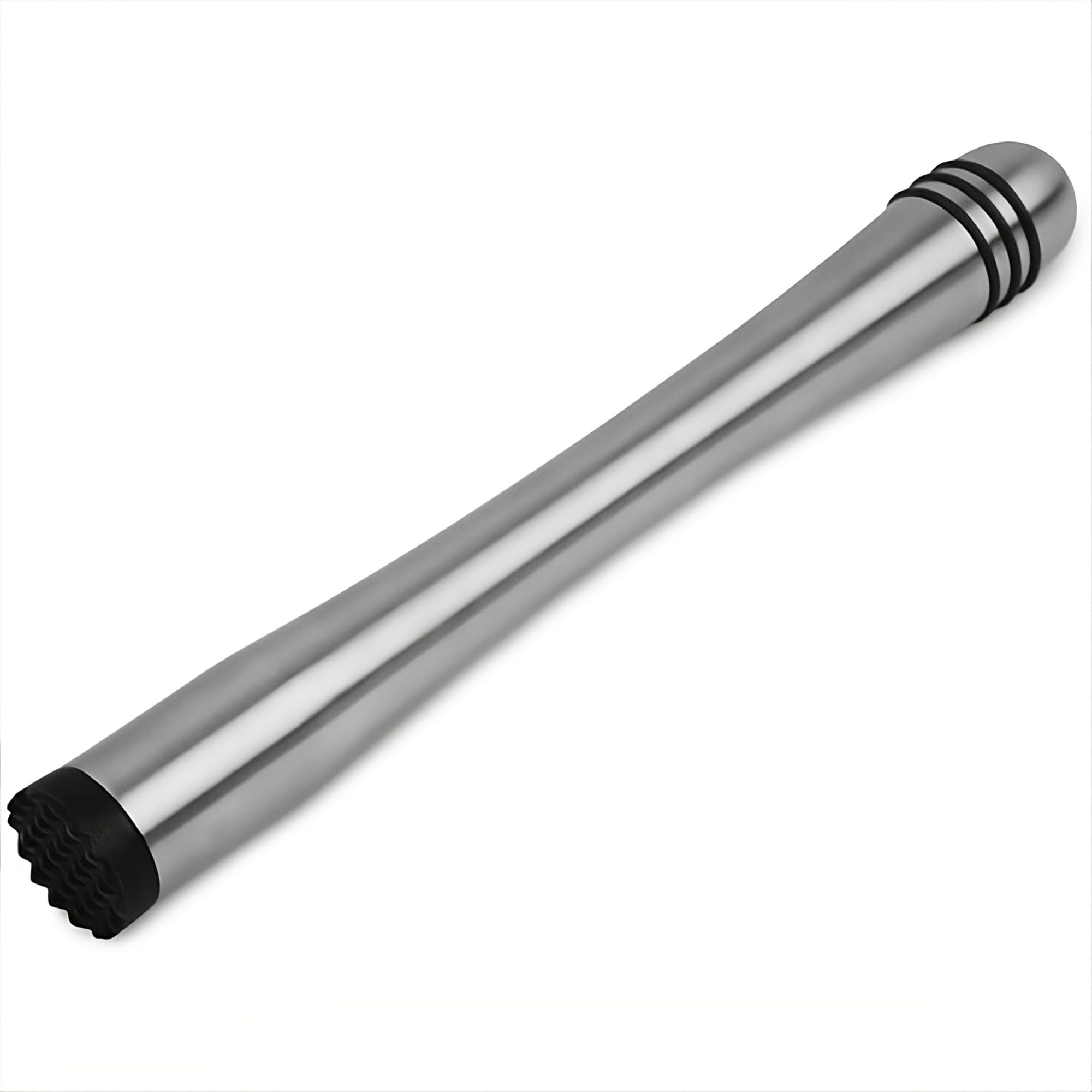 Bar@Drinkstuff Ring Grip Stainless Steel Muddler Metal Cocktail Muddler With Plastic Serrated Head, Ideal For Mojitos