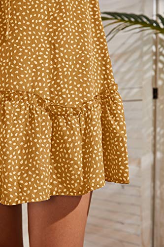 Image of Valphsio Womens Smocked Dress Ruffle Floral Tie Front Boho Short Dresses