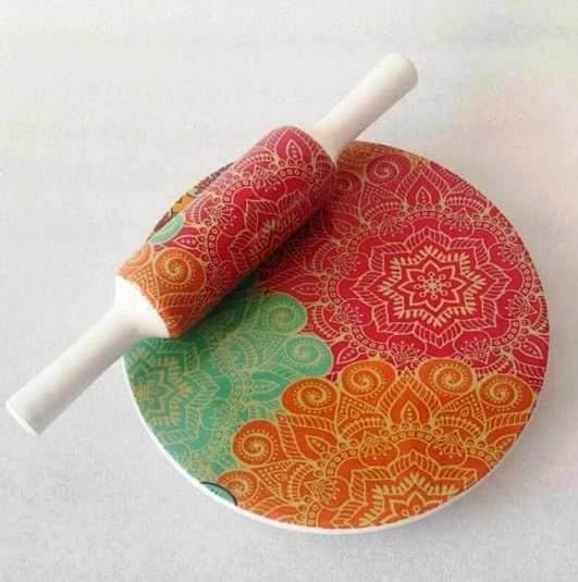 Home Arts Premium Natural Marble Chakla Roti Maker Rolling Board with Wooden Belan | No Dyes or Polish - Natural Finish | Chopping Board Home House Ghar Kitchen Rasoi Gift Decor (12.)