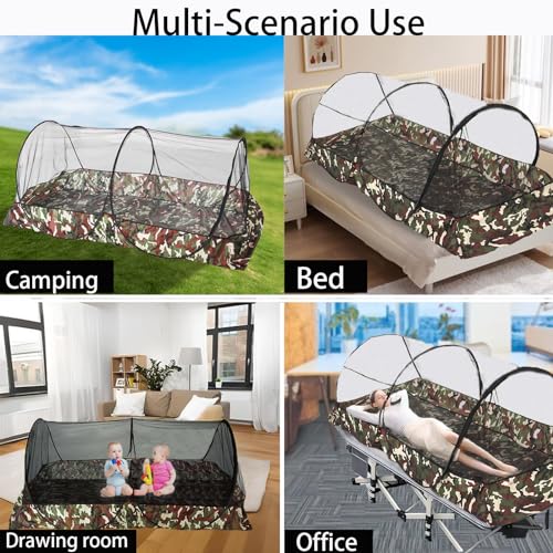 Image of CMINGJ Portable Mosquito Net Foldable Pop-Up Travel Mosquito Net for Bed Free Installation-Suitable for Baby Adults Bedroom, Camping, nap, Patio Bottom Zipper Extra Large(Black&Camouflage)