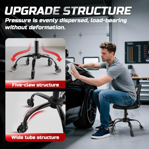 Image of Rolling Shop Stool with Wheels,Mechanic Garage Short Stool Chair with Adjustable Height 15.55 inch-18.3 inch,Heavy Duty Swivel Roller Seat for Garage,Salon and Tattoo Beauty, Black