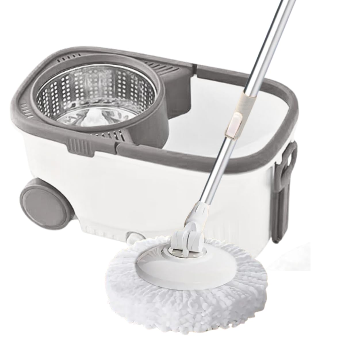 Juego de cubo giratorio para fregona con cabezales, cabezales secos giratorios de microfibra, mopa giratoria desmontable, cesta escurridora de acero inoxidable