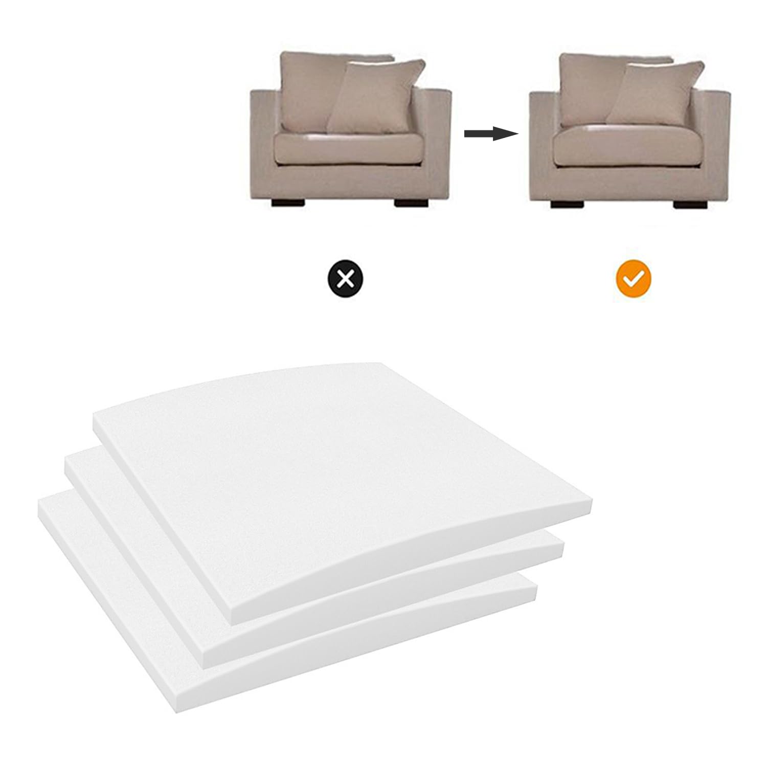 40/50/60cm Square Couch Cushion Repair Replacement Sofa Couch Support for Sagging Seat,White High Density Foam Sheet Couch Cushion Support Sag (3,50x50cm) — image 1