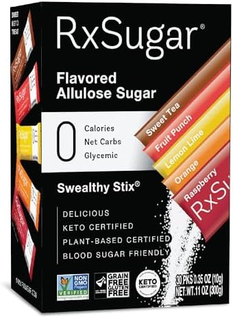 RxSugar Swealthy Stix | 30 Zero Sugar Candy Sticks Packs | Allulose sweetener | 0 Calorie, 0 Net Carbs, 0 Glycemic | Diabetes-Safe | Keto Certified | Non-GMO Project Verified | Gluten-Free Certified | Plant-Based