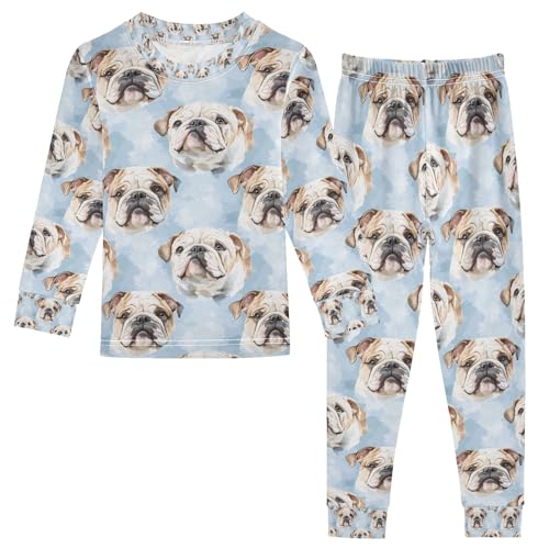senya Cute Bulldog Head A Pajamas Set Long Sleeve Soft Cotton Sleepwear 2 Piece