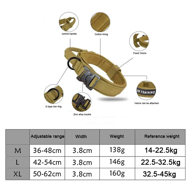 Hundehalsband-Leine-Set Training Verstellbare Halsbänder für große K9 mittelgroße Hunde mit leuchtendem Griff-Schwarz, L42-54cm