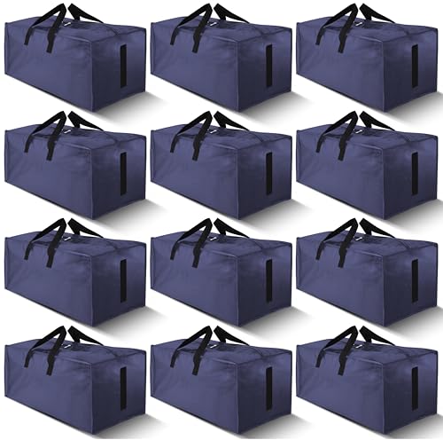 Image of HOMESURE 12 Pack Large Strong Moving Bags with Zippers & Carrying Handles - Water-Resistant - Heavy Duty Storage Tote for Space Saving, Fold Flat, Alternative to Moving Box (Blue)