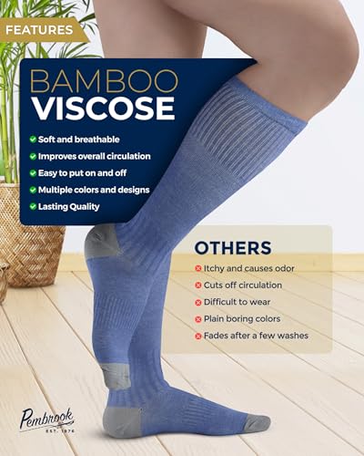 Image of Pembrook Bamboo Viscose Light Compression Socks - 3 Pairs | 8-15 mmhg Compression Socks | Knee High Comfort Support Socks