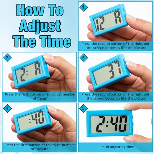 Image of Frienda 3 Pieces Mini Digital Clock Small Digital Clock Stick on Battery Operated Self Adhesive Bracket for Car Dashboard Fridge (Blue,Black,Pink)