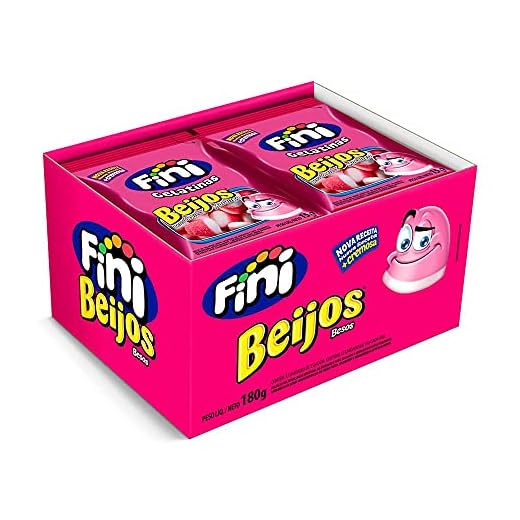 Balas de Gelatina Beijos de Morango Fini com 12 Unidades