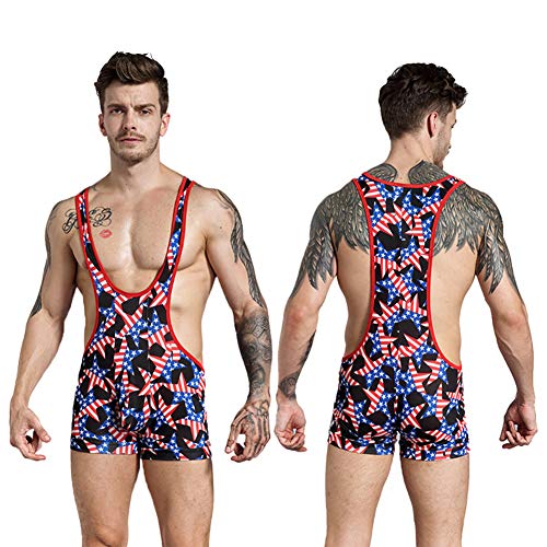 Gatti Men American Flag Wrestling Singlet Jockstrap Bodysuit Active Underwear L