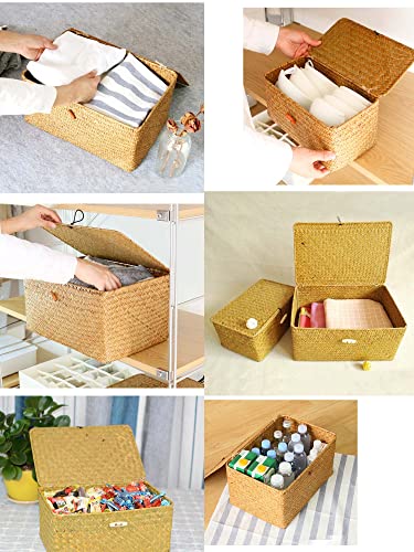 Cesto vimini con coperchio,bagno、 cestino