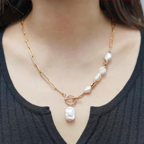 Gold Cuban Chain Necklace Baroque Pearl Necklace 14K Gold Plated Rose Gold Plated Freshwater Pearl Necklace Daily Jewelly for Women2