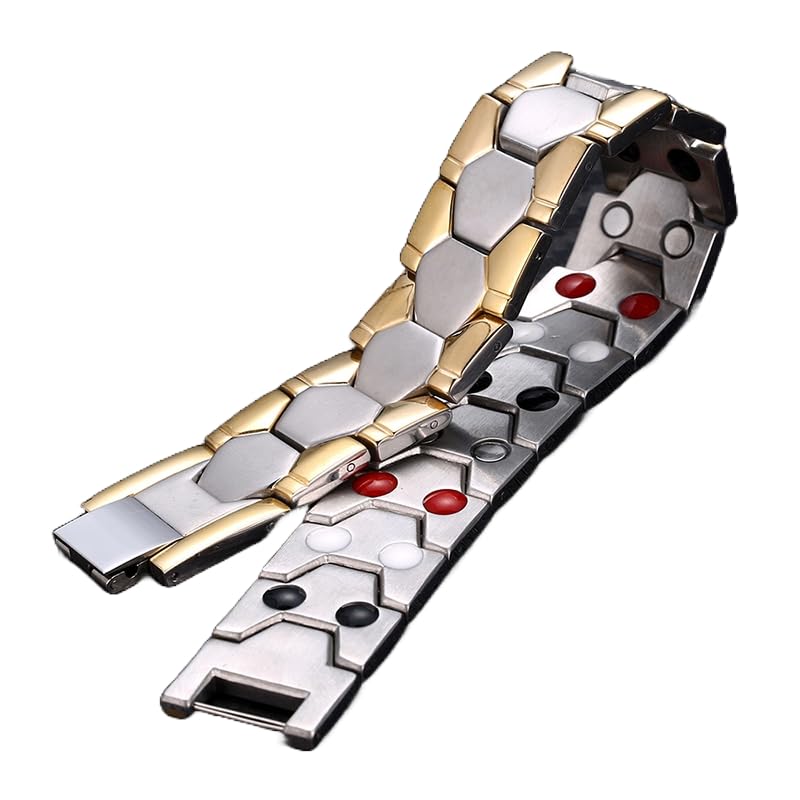 Charismatic Classic Magnetic Bracelet for Men 316L pure Stainless Steel Double Row 4 Elements Magnet Energy Bracelets, Ultra Strength 3500 Gauss Magnets Jewellery Gift (Silver & Gold) (B0CFL553FN) Amazon Price History, Amazon Price Tracker