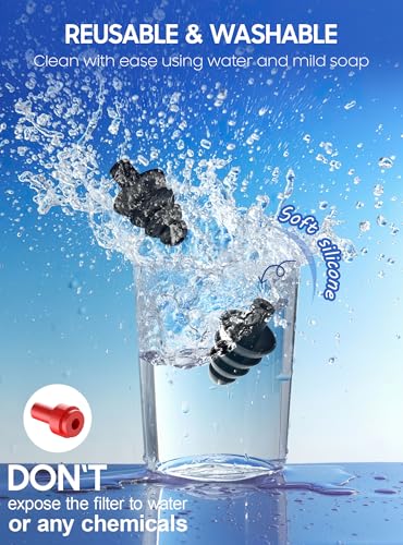 Image of Motorcycle Ear Plugs for Wind Noise Reduction, Reusable Silicone Earplugs with Filter for Long Rides, 26dB Hearing Protection with Safety Cord & Travel Case