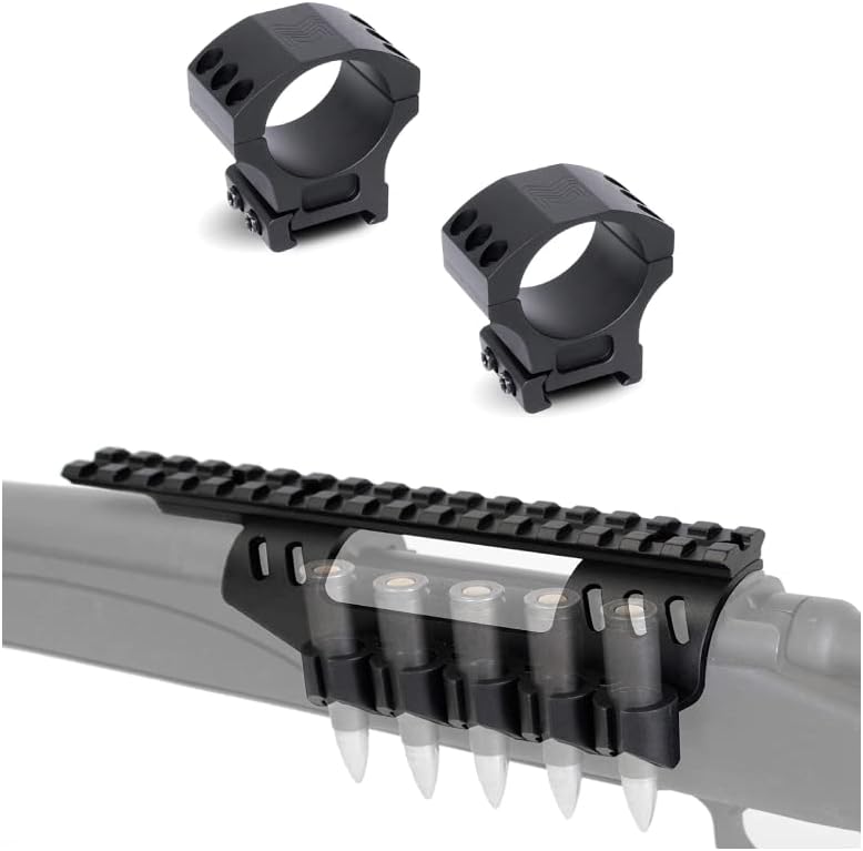 Monstrum Side Ammo Holder with Picatinny Scope Base for Remington 700 | Compatible with 243/308/7mm-08 | Precision Picatinny Scope Rings | 30 mm Diameter/High Profile | Bundle