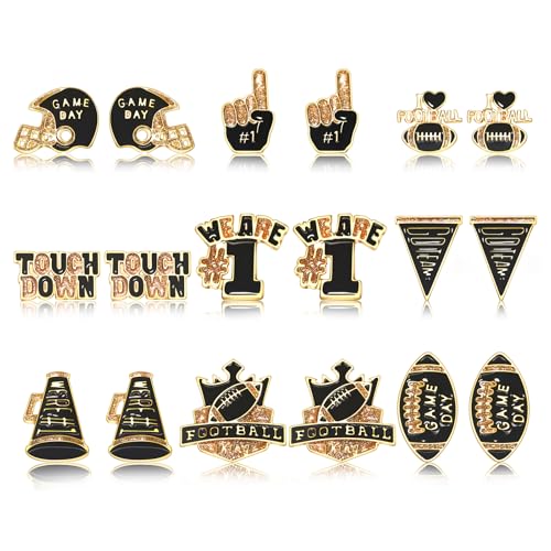 NLCAC 9 Pairs Football Stud Earrings for Women Game Day Football Helmet Touch Down Ear Stud Earrings Team Jewelry