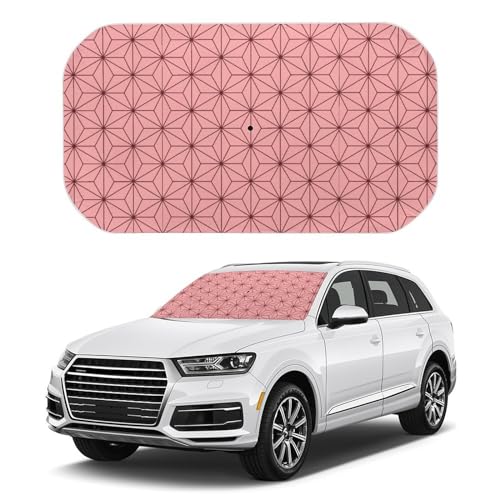 車用サンシェード 和柄 桃色 麻の葉模様 傘式 人気 キャラクター かわいい 断熱 遮光