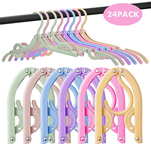 MIAOKE 24 pcs Hangers Multi-Functional Plastic Travel Hangers Portable Folding Clothes Hangers - Super Bearing Collapsible Hanger Foldable Clothes Drying Rack for Travel Indoor and Outdoor Use