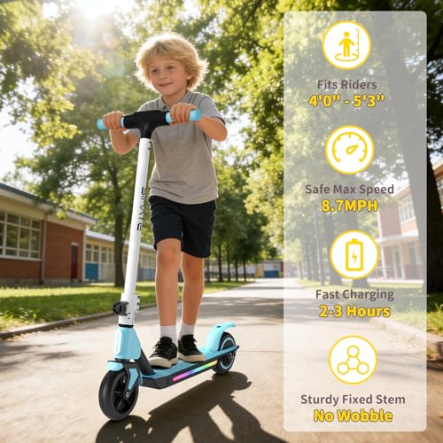 Image of SIMATE Electric Scooter for Kids 6-14, Colorful Lights & Double Brake System, Aluminum Alloy Frame, Foldable, LED Display, for Boys Girls