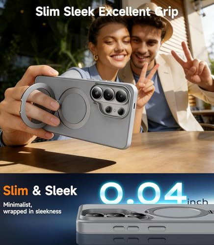 Image of DIZORO Polycarbonate Magnetic Ostand Ring Case, Compatible with Samsung Galaxy S26 Ultra Case Compatible with Wireless Charging,Military Grade Drop Tested,Translucent Hard Back Soft Edge (Titanium)