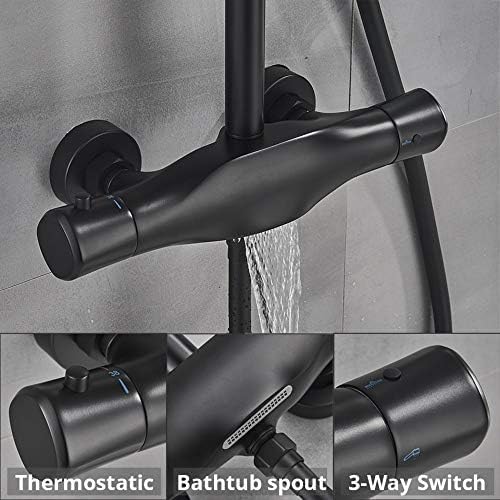 Bathroom Thermostatic Shower Faucet Black Rain Shower Mixer Tap Wall Mounted Bathtub Faucet Shower Bathroom Shower Set,Thermostatic Black A,Thermostatic Chrome