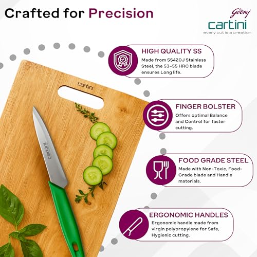 Image of Godrej Locks Cartini Knife | Easy Chopping Knife (Green) for Home, Restaurant and Professional Chef Use| Slicing and Chopping Leafy Vegetables for Multi-Purpose Use | SS Hollow Ground|Stainless Steel