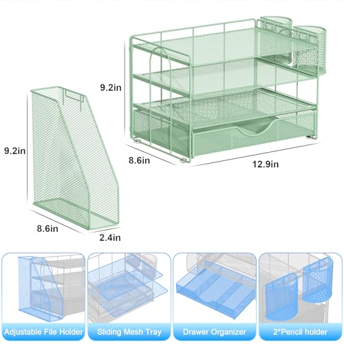 Image of gianotter 4-Tier Desk Organizer with Drawers, File Holders, Letter Trays and Pen Holders - Workspace Accessories for Office Supplies (Sage Green)