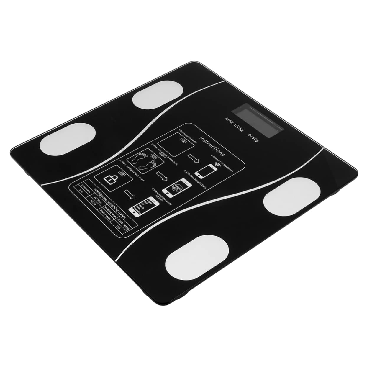 COLLBATH Báscula Inteligente de Peso Corporal Recargable por USB Pantalla LED Grande y Material Abs y Vidrio, Capacidad de 0.1kg a 180kg para Uso Doméstico