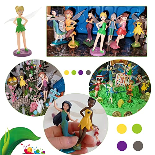7Pcs/Set Mini Tinkerbell Flower Fairy Pixie Girl Collection Action Figurine Toy Dolls Cupcake Cake Topper Dollhouse Decoration Kids Christmas Birthday Gift Party Supplies For Children #TOP2