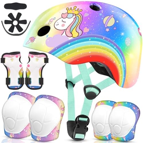 Vvinca Kids Toddlers Bike Helmet Adjustable for Ages 3-5-8 Years, Knee Pads and Elbow Pads Set Wrist Guard Sports Protective Gear Set for Roller Skate Bicycle Skateboard Scooter Girl Boy Birthday Gift
