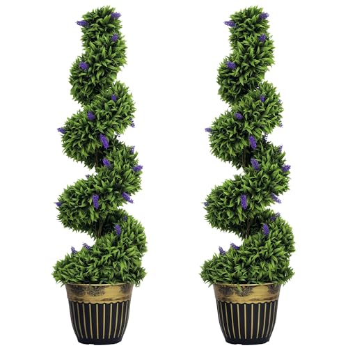 HOMCOM Lot de 2 Grands Arbres de buis artificiels en Spirale avec Lavande - 115 cm - Plantes artificielles en Pot avec Protection UV - pour Salon, Chambre à...