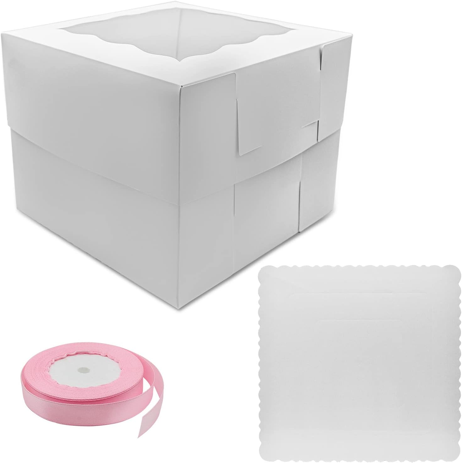 Cake Boxes 10pcs 10x10x10 Inches With Window Tall Cake Box for Tier Cakes for Wedding Birthday Transport,White Bakery Box Disposable Cake Containers Cake Boxes 10 inch