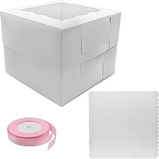 Cake Boxes 10pcs 10x10x10 Inches With Window Tall Cake Box for Tier Cakes for Wedding Birthday Transport,Durable White Bakery Box Disposable Cake Containers Cake Boxes 10 inch