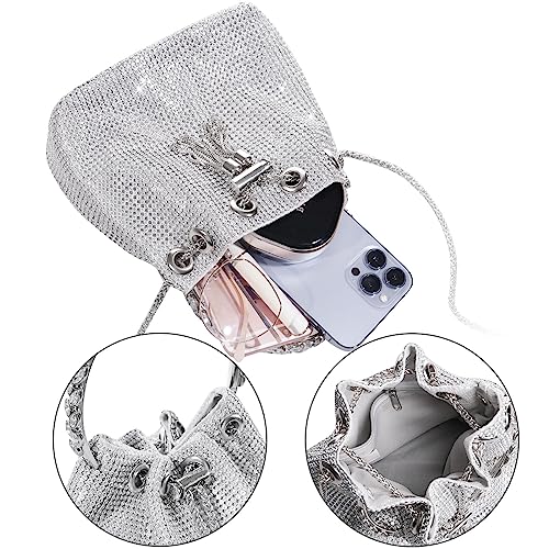 Image of Desy & Feeci Bling Rhinestone Purse for Women, Glitter Clutch Handbag Bucket Evening Bag for Girls Wedding Party