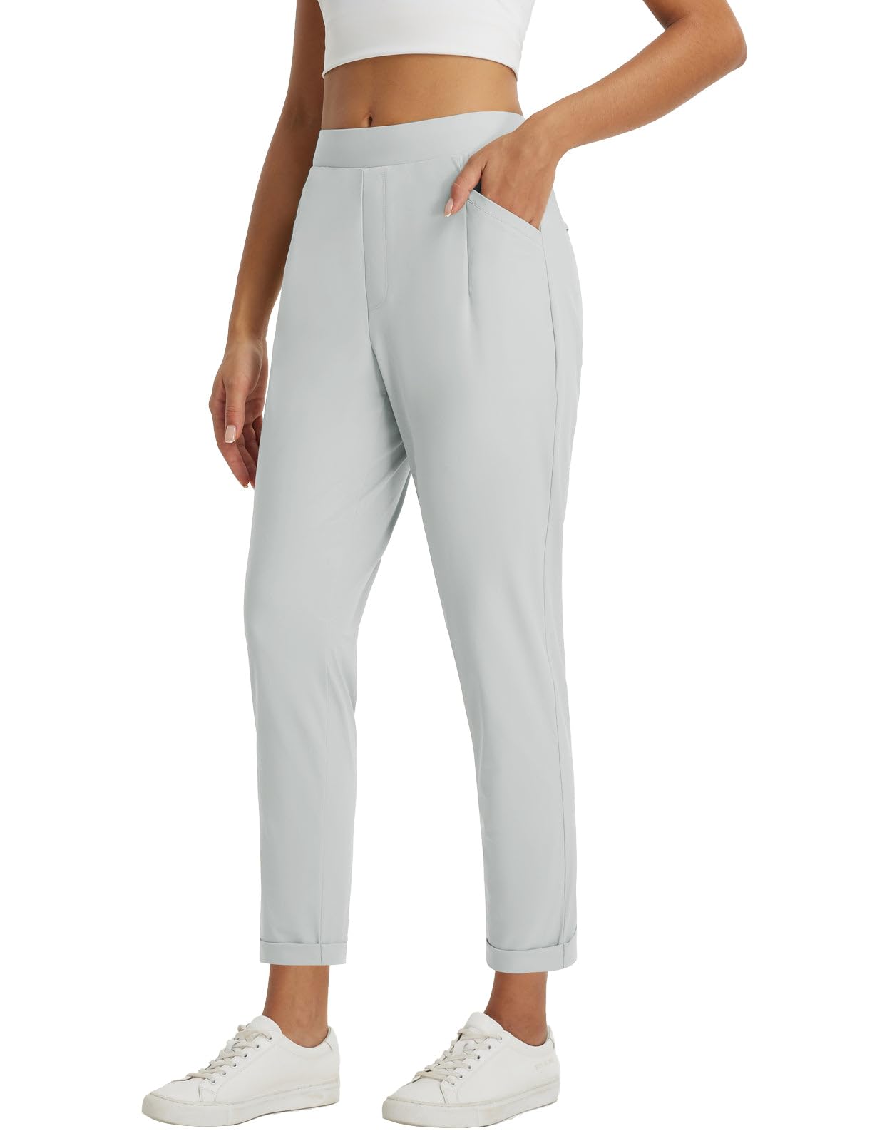 baleaf Womens Pants Petite Travel Stretchy Work with Zip Pockets Slacks