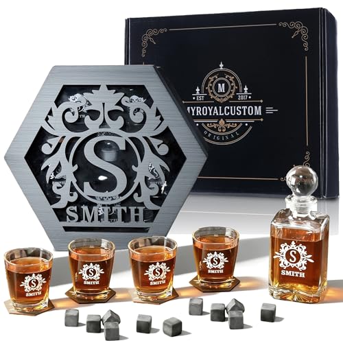 Personalized Whiskey Decanter Set for Men Home Bar Custom Liquor Decanters Wooden Box Whiskey Glasses Gift for Husband Dad Grandpa Birthday Wedding Anniversary Valentine’s Day Christmas