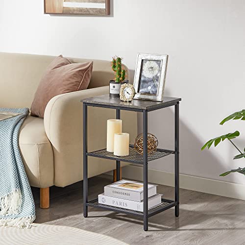 Vecelo 3-Tier End Tables, Small Nightstands With Storage Shelf, Industrial Night Stand For Living Room Bedroom, Metal Frame, 1 Pack(A), Misty Gray #TOP6