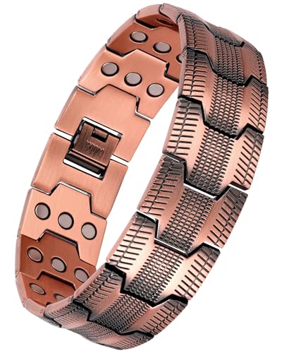 Feraco Copper Bracelet for Men 3X Strength Magnetic Therapy Cooper Bracelet with Powerful 3800 Gauss Magnets Copper Jewelry with Tyre-Carved Pattern