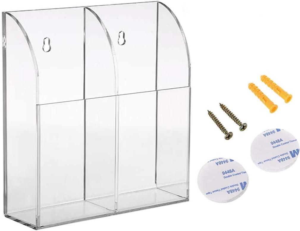 LANSCOERY Transparent Acrylic Remote Control Holder, Wall Mount, Storage Box for Table, Bedside Table, Desk, 2 Compartments, 2 Pieces,