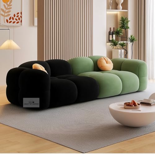 Image of LEGACY OF COMFORT Prith Velvet Modern Cloud Sofa Upholstered 3 Seater Sofa Three Seater Sofa for Living Room Hotels Offices (Black /Green)