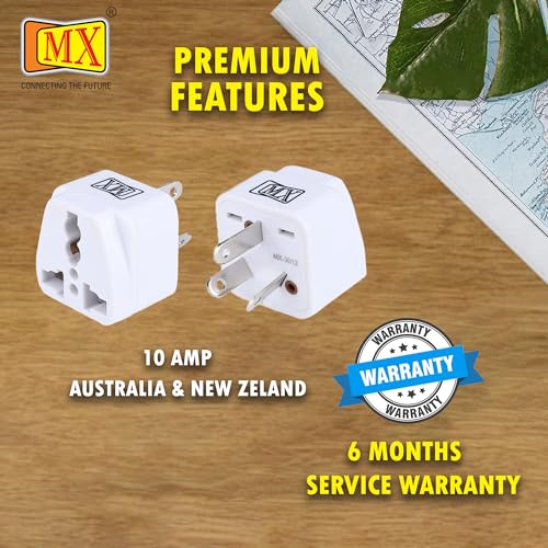 Image of MX India to Australia Plug Adapter - Type I Travel Conversion Plug for Australia, New Zealand, China & More - Converts Indian Plug for Laptops, Cameras, Chargers - 2 Pack