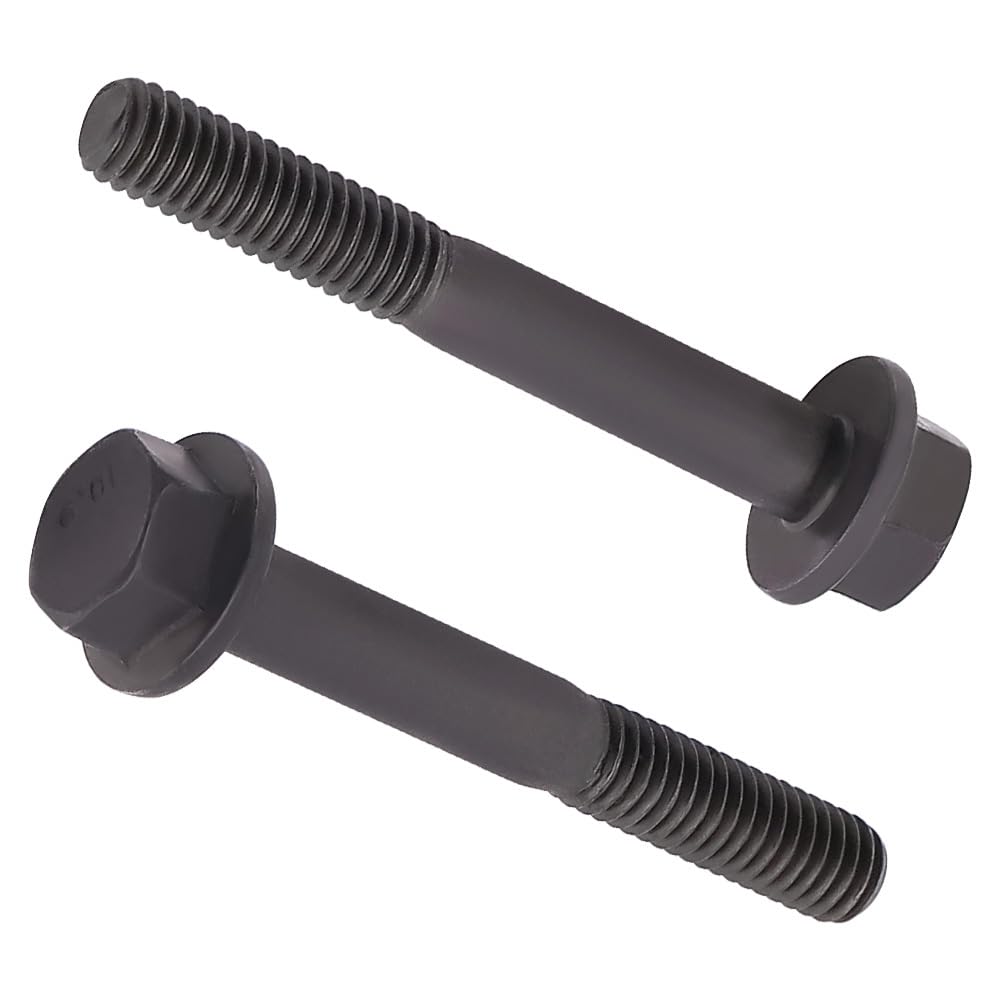 M12-1.75 x 70mm (4 pcs) Flanged Hex Bolt Screws Black Oxide Finish, 10.9 Grade Alloy Steel, Large Flange Washer Head, DIN6921/GB5789, Partial Thread